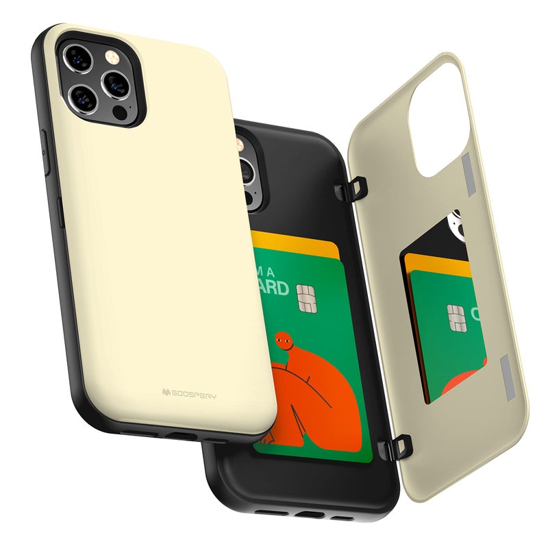 GOOSPERY Magnetic Door Bumper Compatible with iPhone 12 Pro Max, Card Holder Wallet Easy Magnet Auto Closing Protective Dual Layer Sturdy Phone Back Cover - White - Image 1